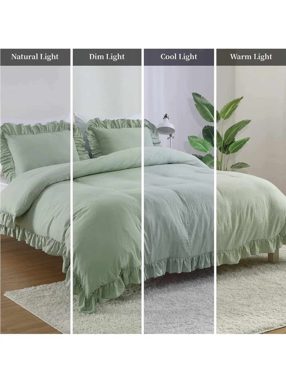 NEW CAROMIO Ruffle Duvet Cover King Size, 3PCS with Button Closure, Sage Green